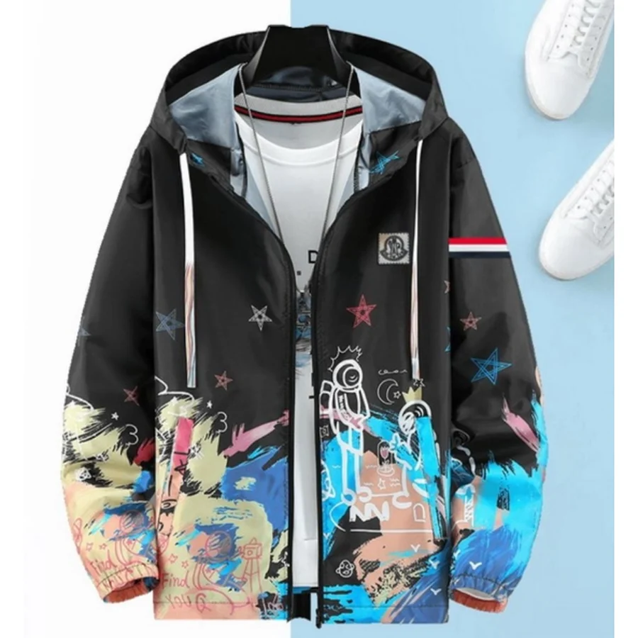 Moncler Black, Blue, Multicolor Astronaut And Star Graffiti Art Jacket