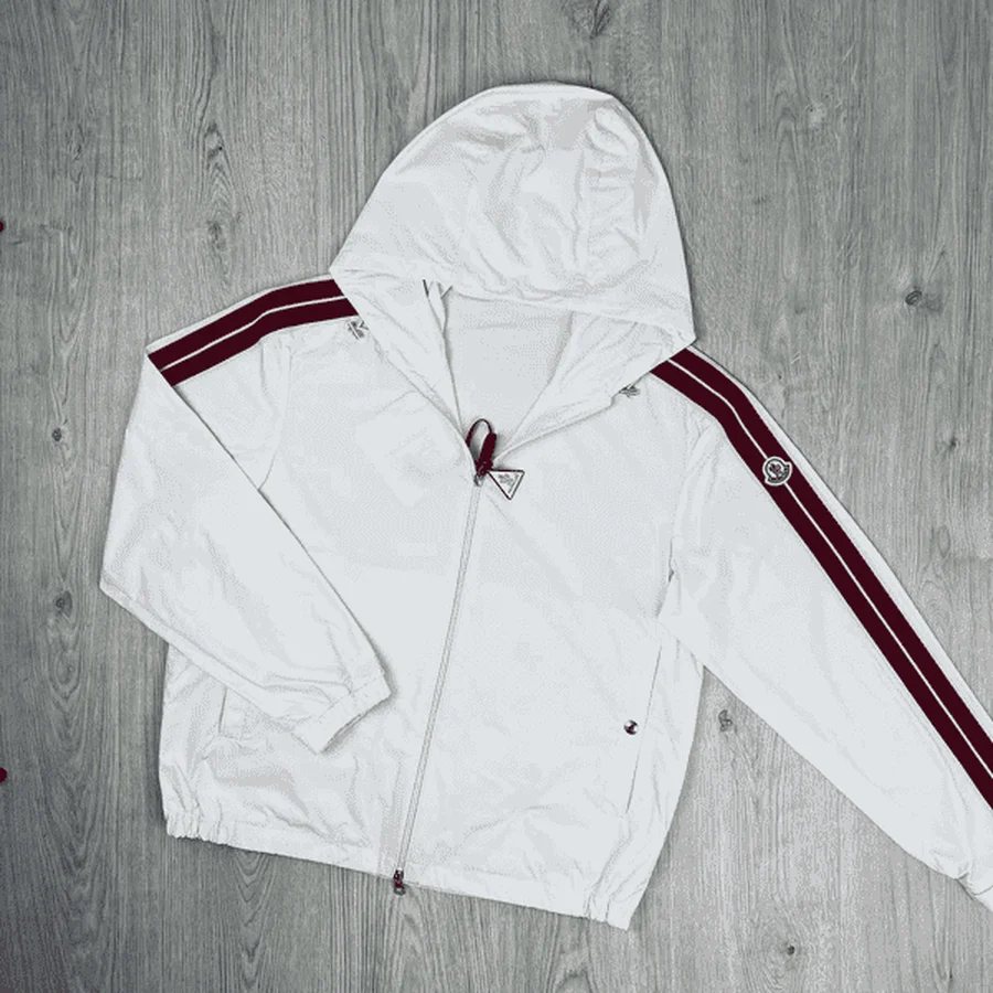 Moncler White Windbreaker With Sleeve Stripes Jacket
