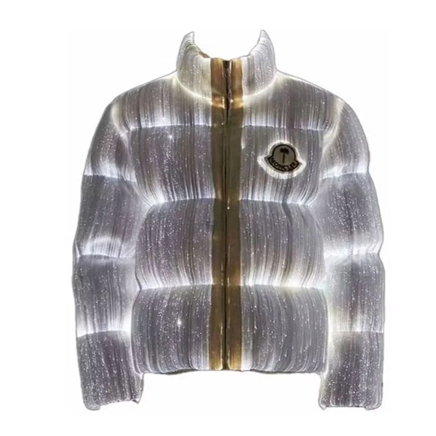 Moncler White, Silver Glowing Fiber Optic Puffer Jacket