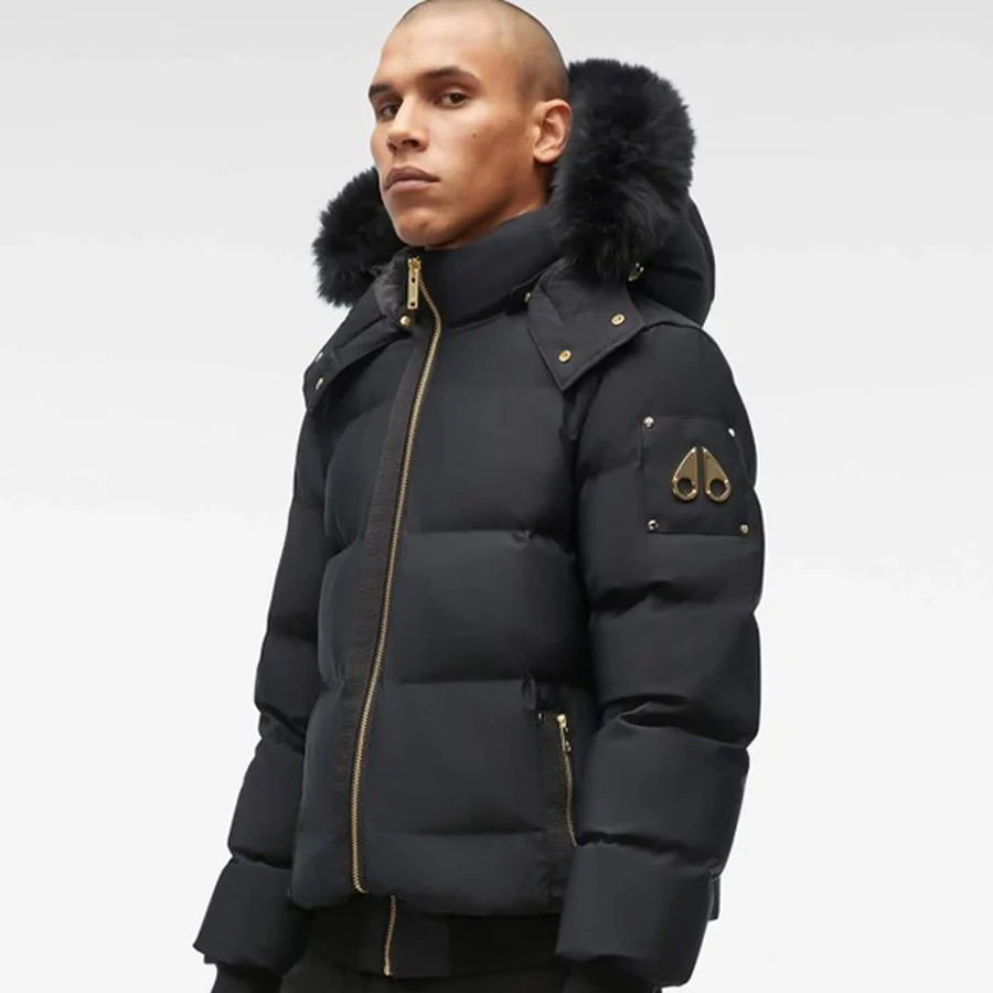 Black Puffer Jacket With Fur Hood Jacket — Black