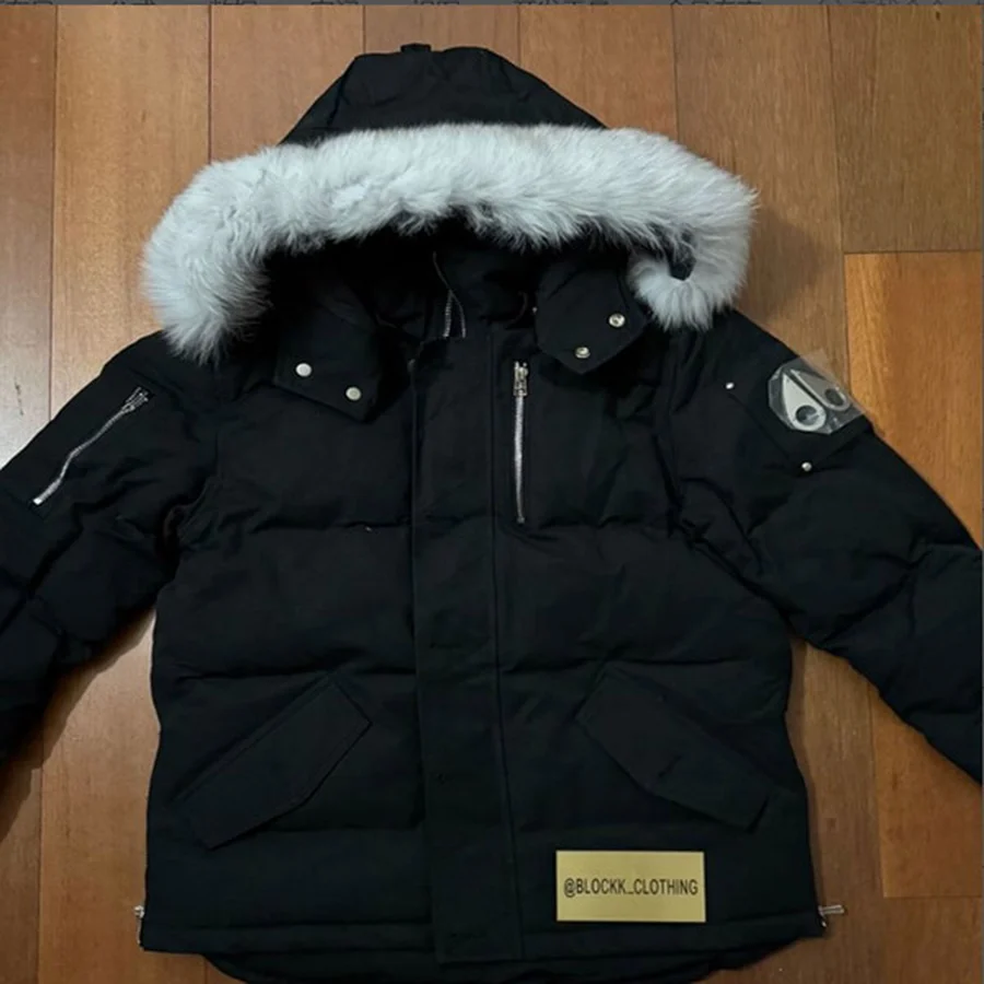 Black Puffer Jacket With Fur Hood Jacket — Black