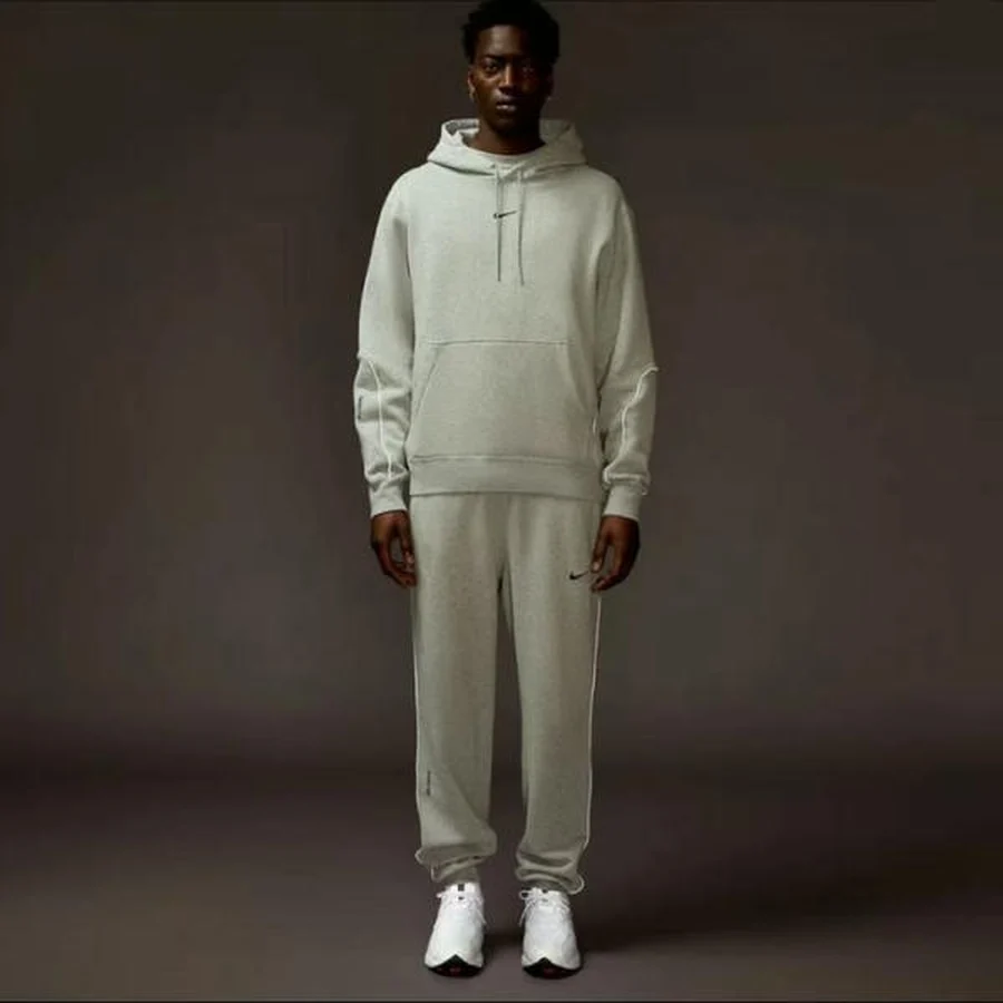 Nike Grey Solid Grey Fleece With Piping Tracksuit