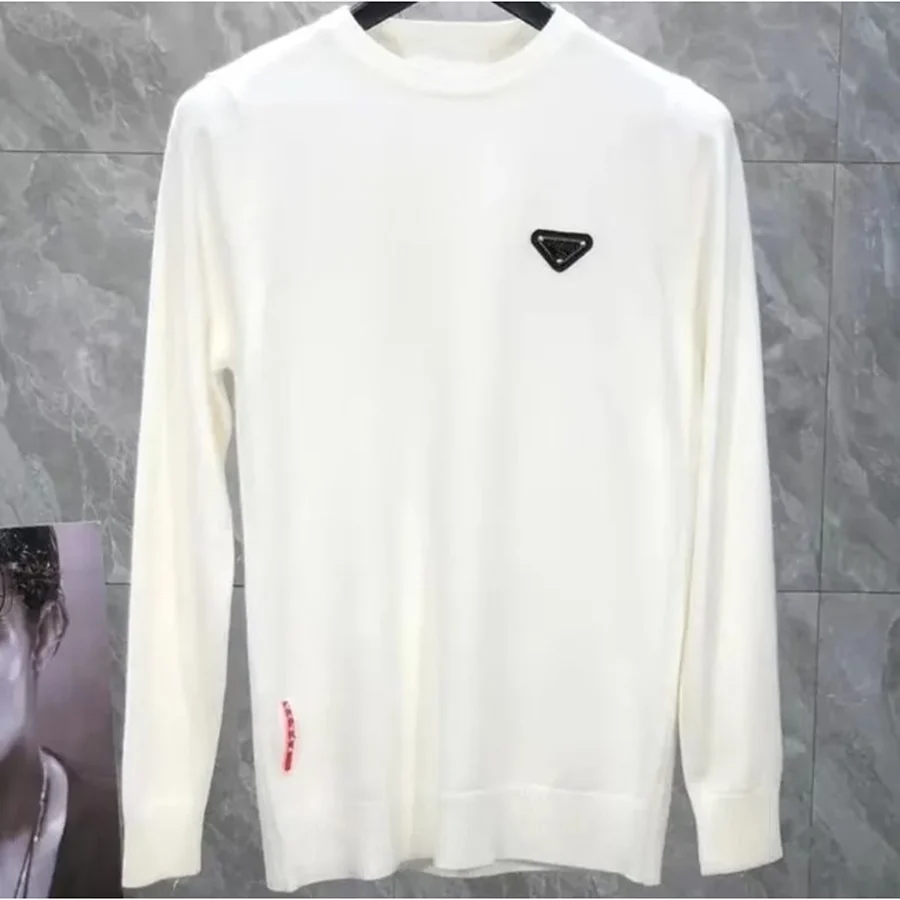 Prada White Minimalist With Logo Patch Sweater