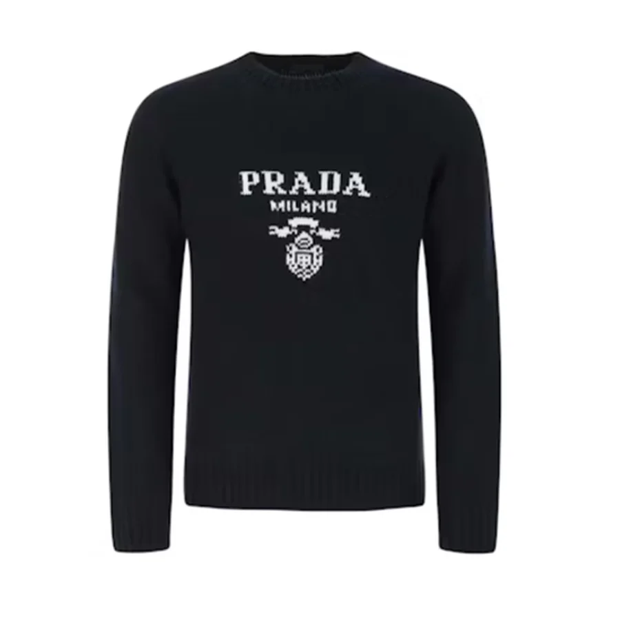 Black, White Knit Logo Crest Sweater Sweater — Black