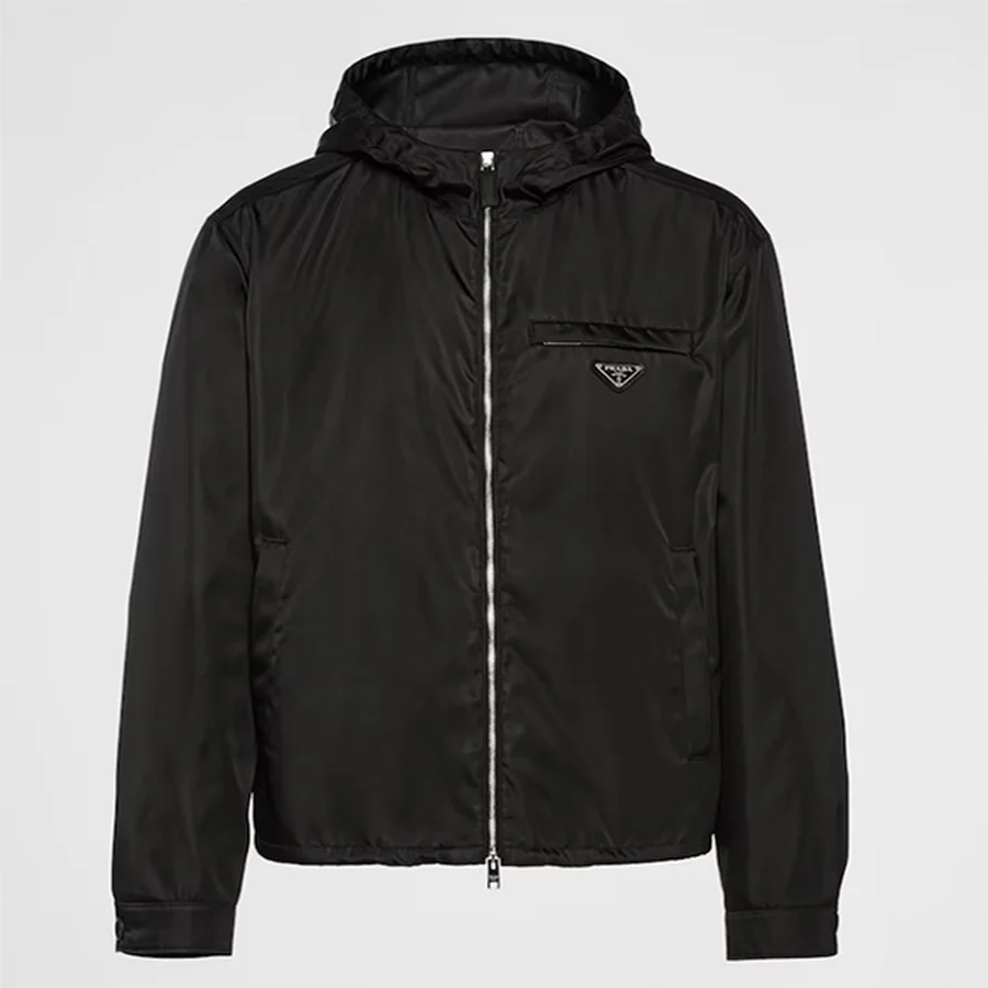Prada Black Solid Nylon Zip Jacket Jacket