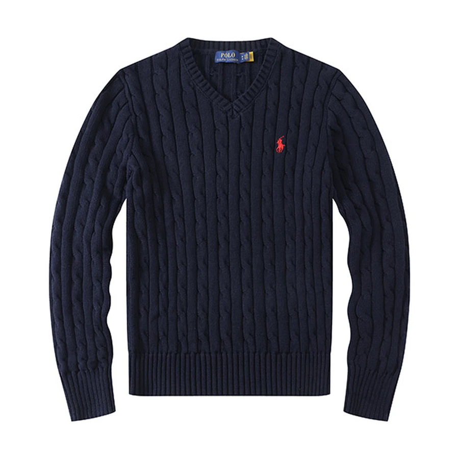 Sp5der Navy Cable Knit Logo Graphic Long Sleeve Tee