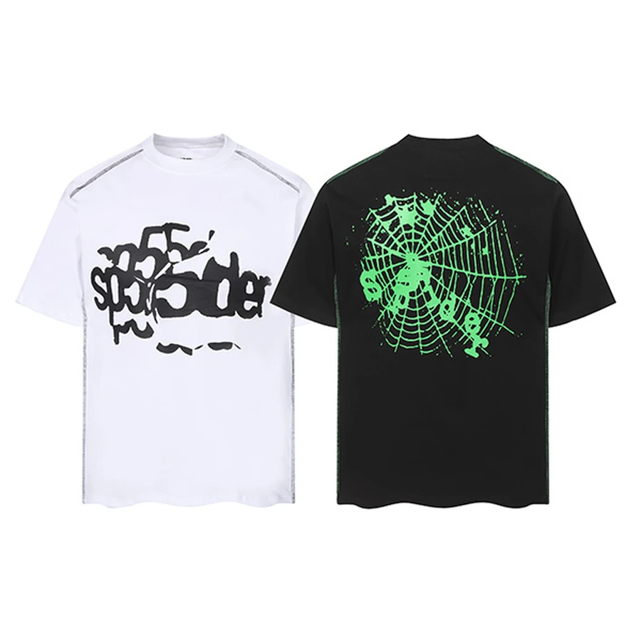 Sp5der Multi-Color Spider Web 555555 Logo Graphic T-Shirt