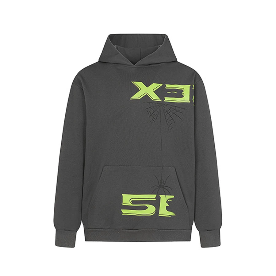 Sp5der Grey Hoodie with Green Stars