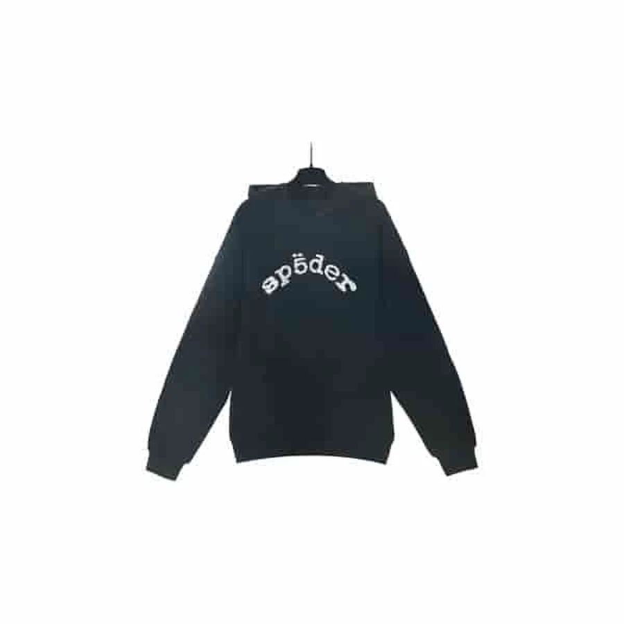 Sp5der Black Plain Logo Graphic Hoodie