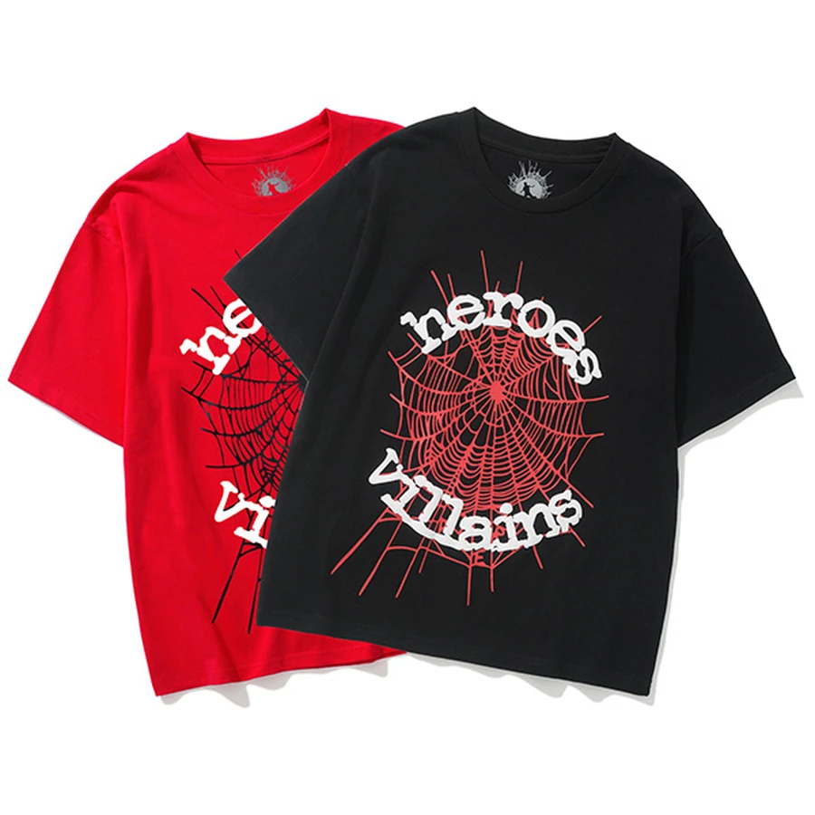 Sp5der Multi-Color Heroes Villains Spider Web Graphic T-Shirt