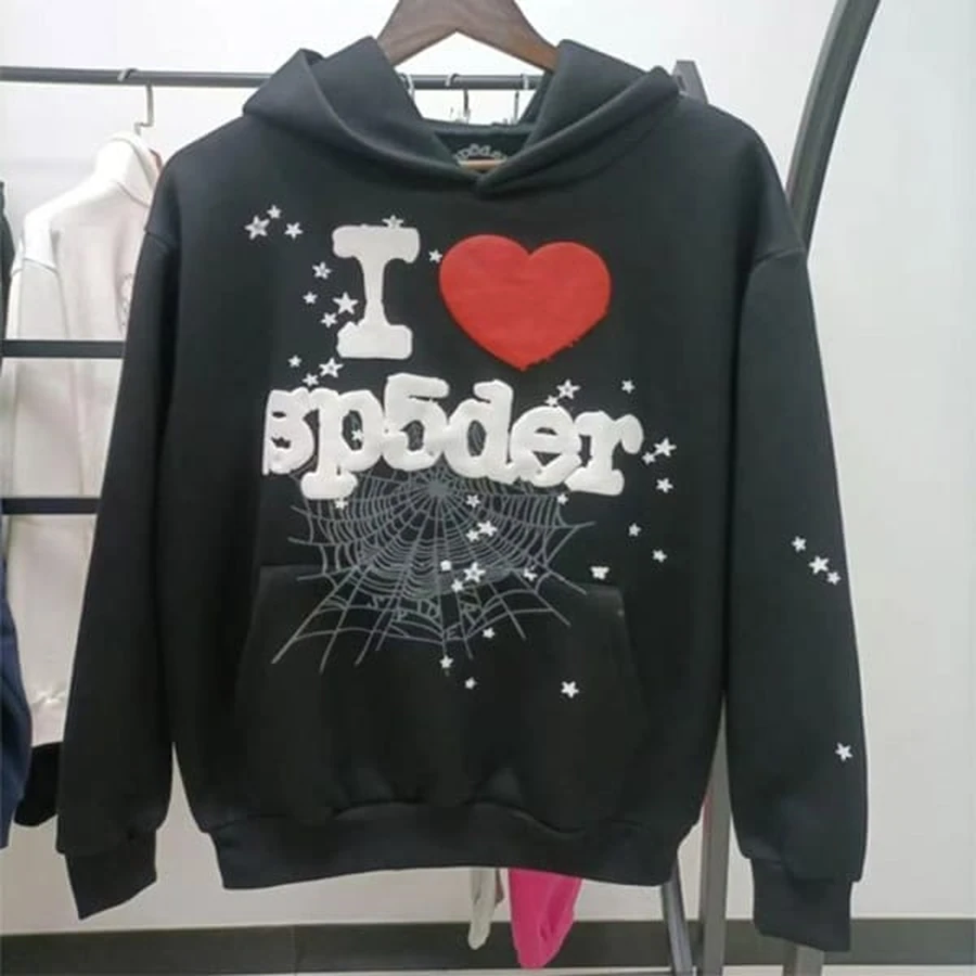 Sp5der Black I Heart Spider Web Graphic Hoodie
