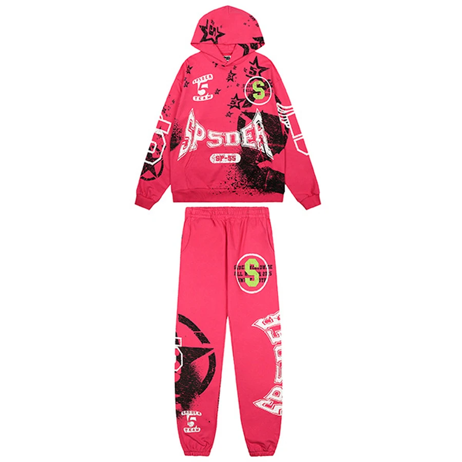 Sp5der Pink Heavy Metal Star Graphic Tracksuit Set