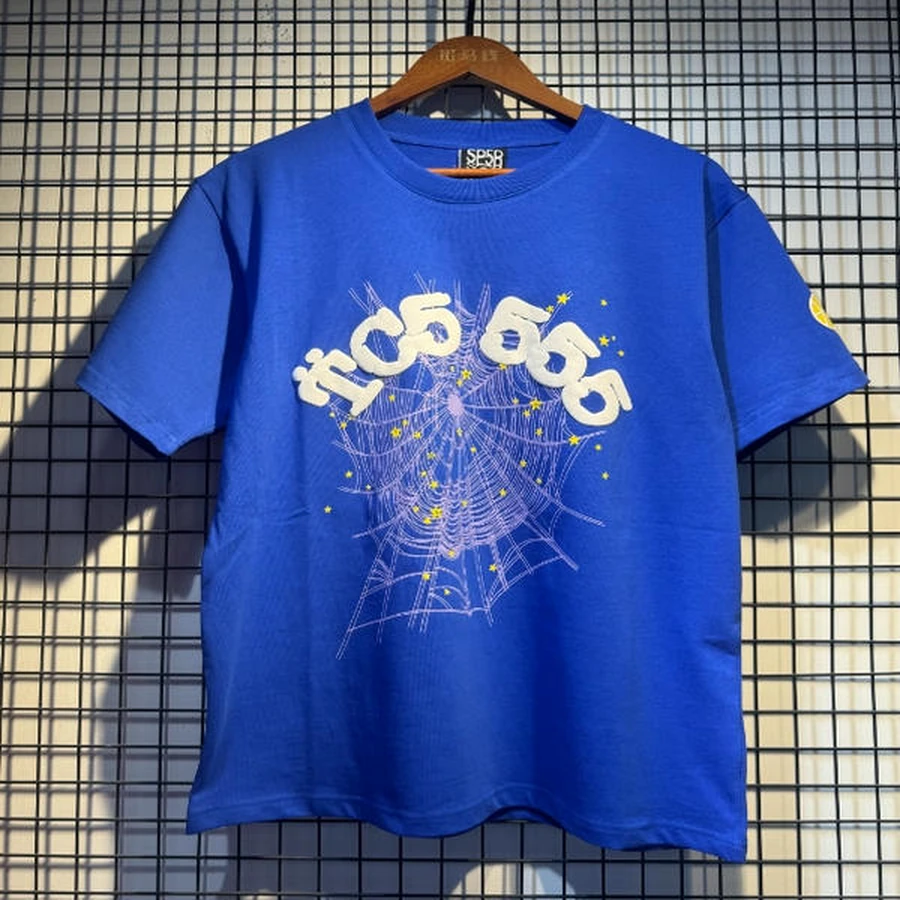 Sp5der Blue Spider Web Graphic T-Shirt