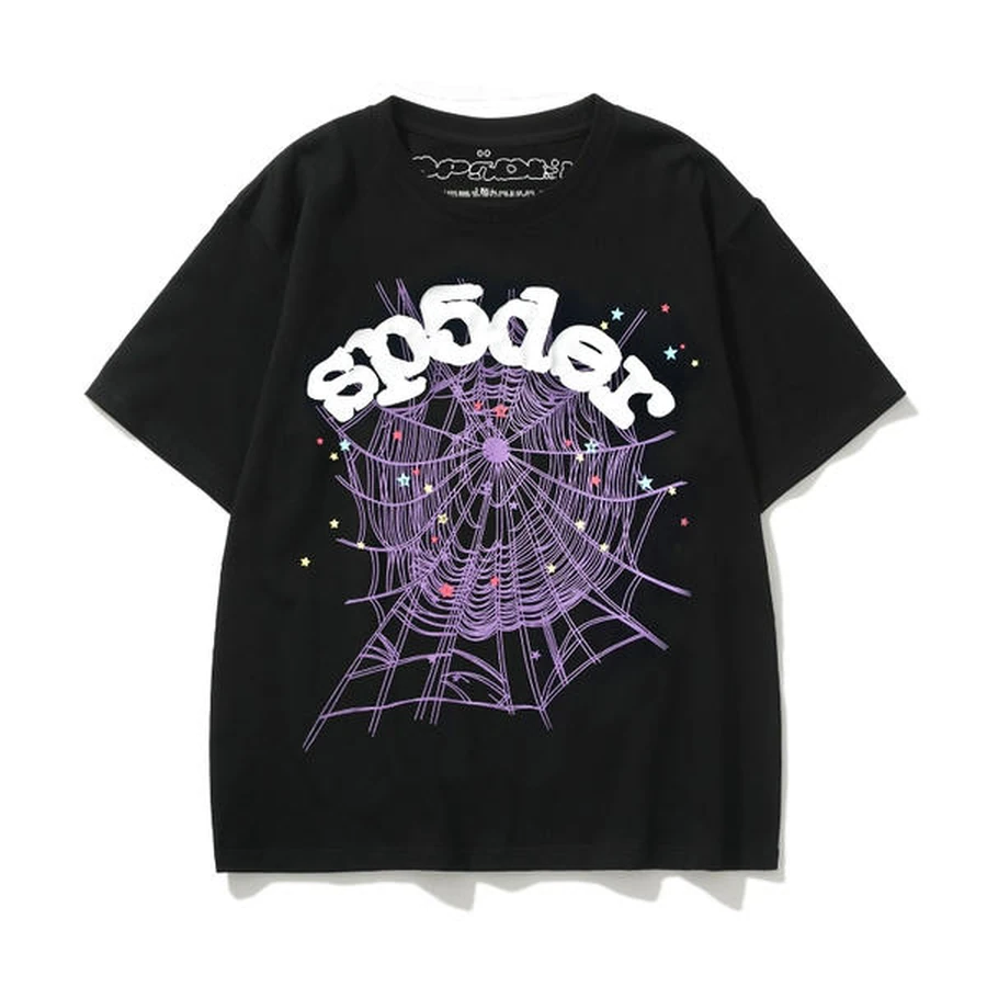 Sp5der Black Web Graphic Logo Tshirt