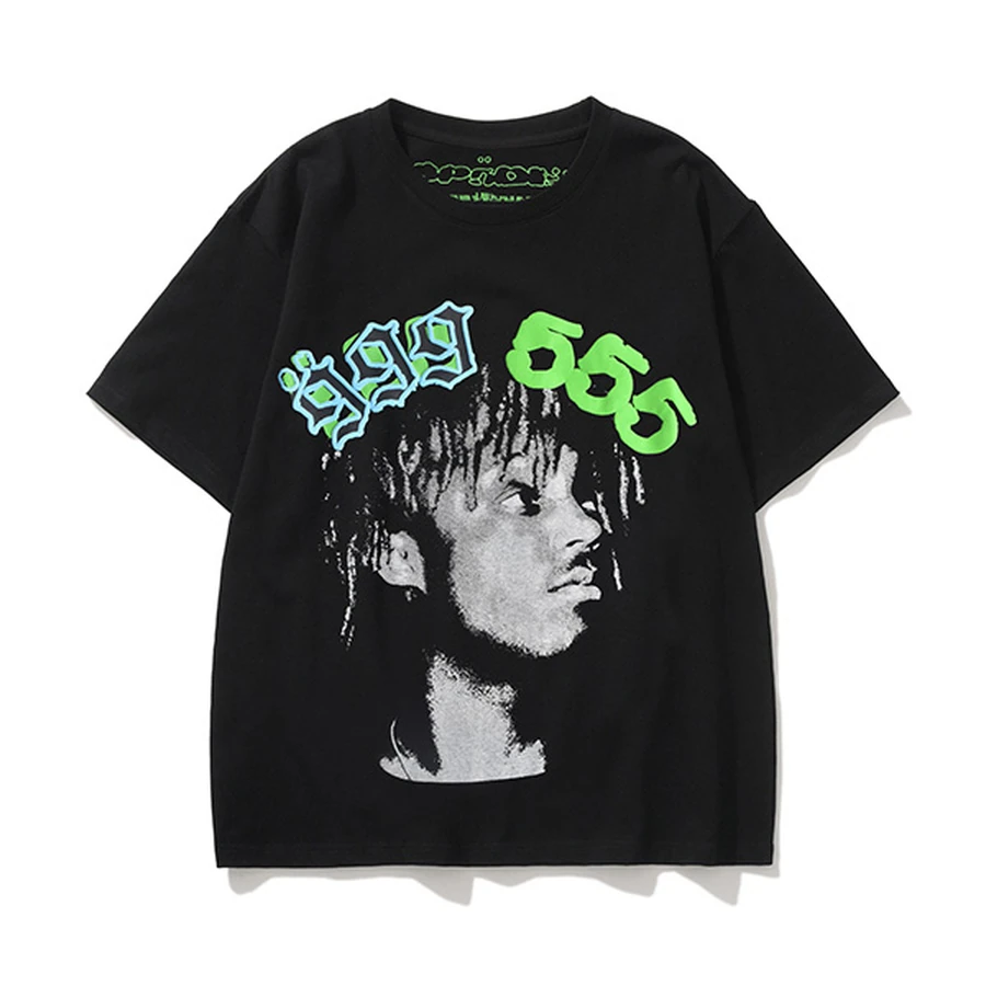 Sp5der Black 999 555 Portrait Graphic T-Shirt