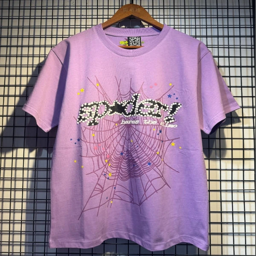Sp5der Purple Spider Web Graphic T-Shirt