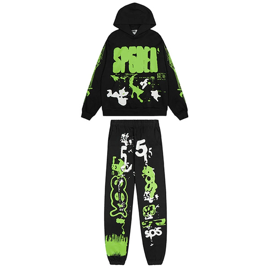 Sp5der Dark Grey Green Logo Sweatpants
