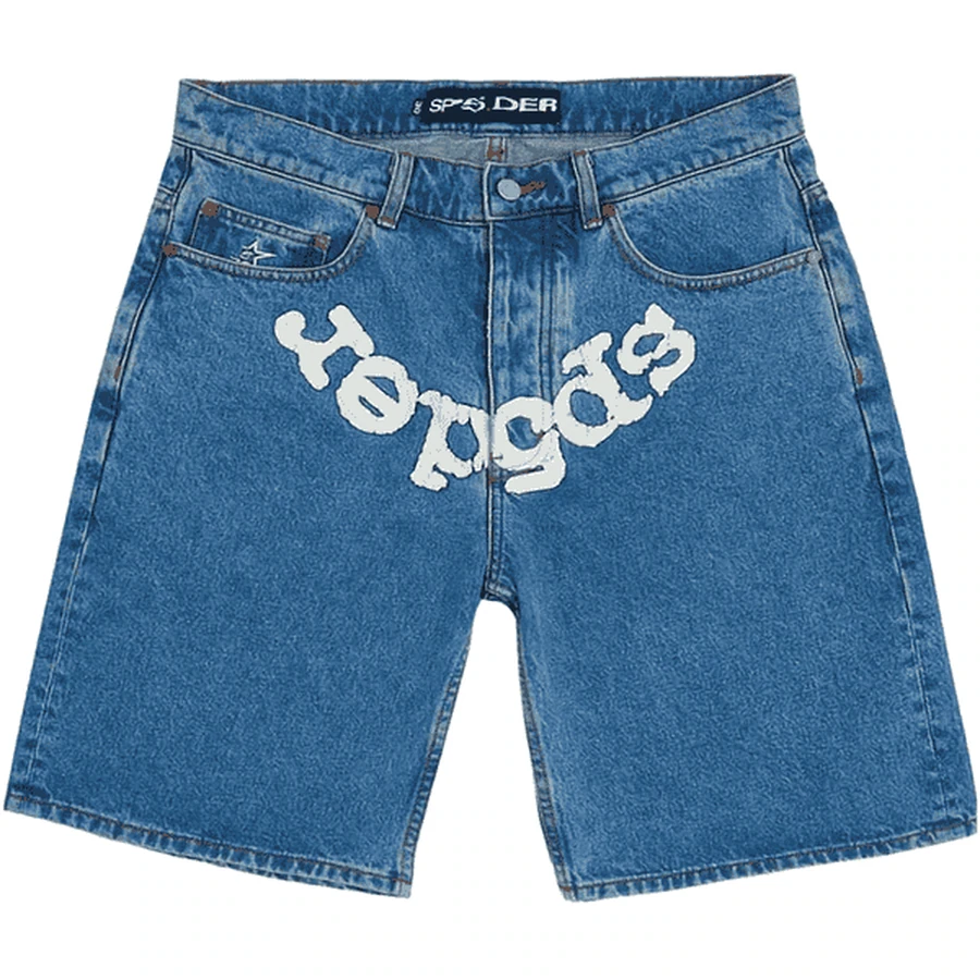 Sp5der Blue Spider Text Graphic Shorts