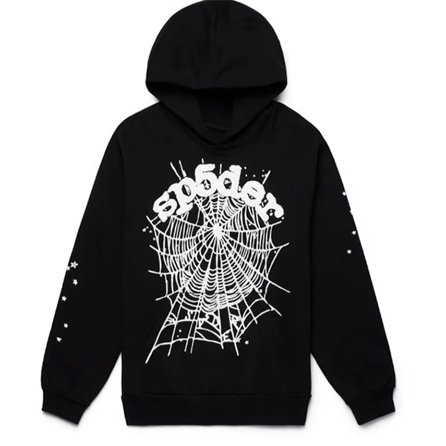 Sp5der Black Punk Graphic Pullover Hoodie