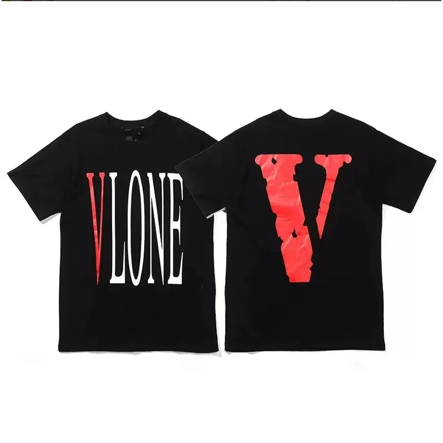 Black Large White And Blue Text T-Shirt — Black
