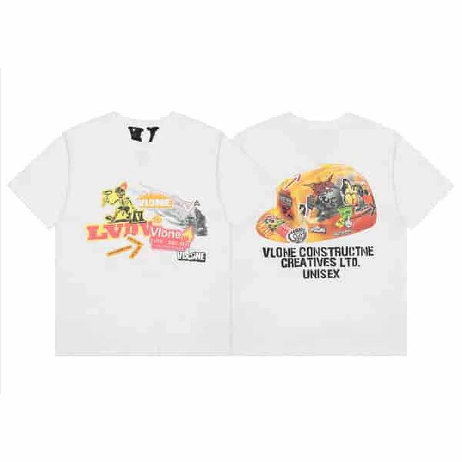 VLONE White Construction Themed Graphic Collage T-Shirt