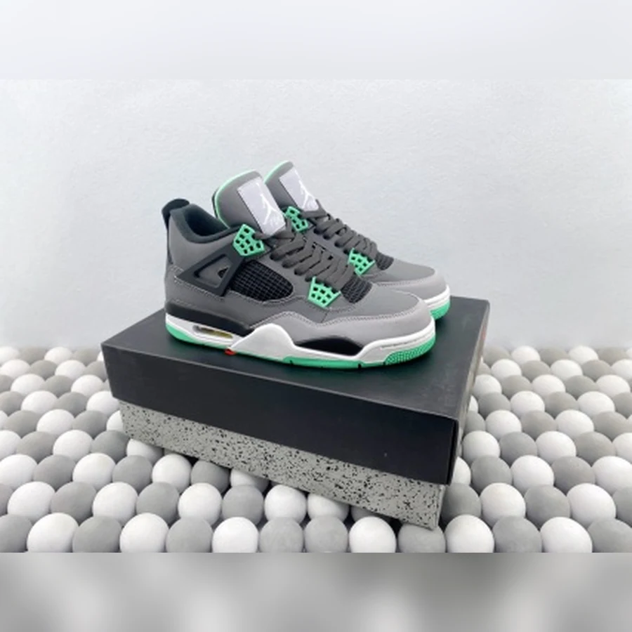 Jordan 4 Grey Black Green Glow
