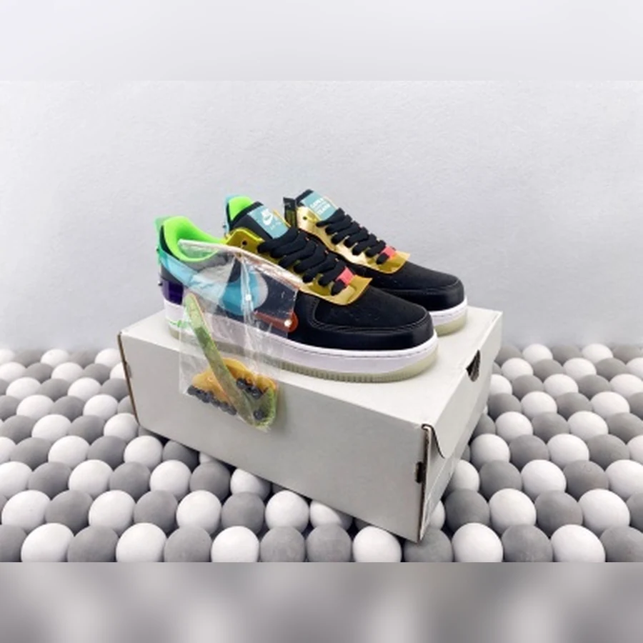 Nike Air Force 1 Black Metallic Gold Multi